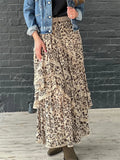 Uniwim Leopard Printed Maxi Skirt Female Ruffled Patchwork Fashion Summer 2024 High Waist Bandage Party Looks Women Long Skirt