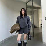 Uniwim 2024 Autumn and Winter High Waist Casual Shorts Suit Y2k Two Piece Casual Womens Clothing Solid Color Round Neck Knitted Sweater