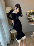 Uniwim  Black Elegant Dress Women Vintage Bodycon Long Dresses Party Lace Patchwork Evening Prom 2024 Fashion Robe Slim