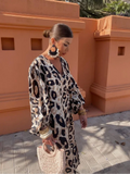 Uniwim Elegan V-neck Leopard Print Maxi Dress For Women Vintage Lantern Sleeves Loose Vestido 2024 Spring Casual Female High Streetwear