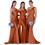 Uniwim Elegant Mermaid Bridesmaid Dresses One-Shoulder 2024 Prom Dress  Simple Satin Wedding Party Gowns Vestidos Para Bodas With Train