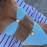 Uniwim Sexy Bikini Bandeau Women Swimsuit 2023 Female Swimwear High Waist Bikinis Set Ribbbed Bathing Suit Shell Swimming Suit Biquini