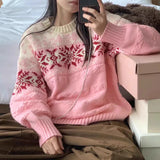 Uniwim Korean Lazy Style Sweater Woman 2025 Outerwears Hit Color Jacquard Pullovers Loose Knitted Ropa Mujer Autumn Winter Clothes