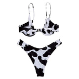 Uniwim Women'S Cow Print Sexy High Split Swimsuit Bikini Set Women Two Piece Swimwear Luxury Cover Up Spring Summer Beach Mujer Tankini