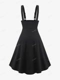 Uniwim Gothic Suspender Skirt Lace Up Ruched Layered Button Chain Skirts Ladies All Season Wear Elastic Waist Midi Skirt