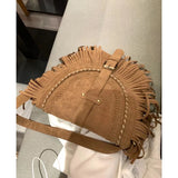 Uniwim  new hand-made suede fringe bag women's retro saddle bag fashion trend single shoulder bag crossbody bag