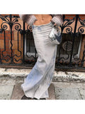 Woman Denim Maxi Slim A-line Low Waist Skirt Tie-dyed Pleated Wash Skirt Tassels Slit Basic Vintage Fashion Chic Office Lady Y2k