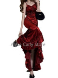 Uniwim 2024 Winter French Vintage Velvet Long Dress Women Elegant Slim Spaghetti Strap Folds Dress Sexy Casual Evening Party Y2k Dress