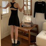 Uniwim Sweet Sexy Black Bodycon Casual Elegant Dresses for Women Korean Slim Backless Mini Sleeveless Dress Short Y2k Party