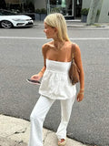 Uniwim Sexy Solid Strapless Ruffles Cropped Tops Chic Off Shoulder Backless Sleeveless Shirts 2024 Summer Lady Street Commute Blouses