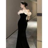 Uniwim Evening dresses Velet Ballgowns black off-shoulder Prom dress fishtail party dress H912