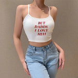 Uniwim Cute Tops But Daddy I Love Him Print Y2k Aesthetic Fairy Crop Tops Punk Streetwear Sweet Girl Sexy White Graphic Summer Baby Tee