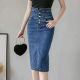 Uniwim Fashion Split Denim Skirt Woman 2024 Summer Korean Style High Waist Button Blue Midi Skirt Women Elegant Office A-Line Skirts