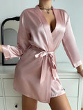 Uniwim Womens V-Neck Sexy Silk Robe With Belt Short Satin Kimono Robe Sleepwear Bathrobe Bridesmaid Party Dressing Gown 2024 plus