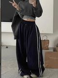 QWEEK Y2K Striped Jogger Pants Women Korean Fashion Vintage Baggy Sweatpants Oversized Kpop Style Harajuku Basic Track Trousers