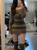 Uniwim Winter Slim Stripe Knitted Dress Women Vintage Sweater Party Mini Dress Female Korean Fashion Elegant One Piece Dress  New