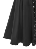 Uniwim Plus Size Fashion Buttons Suspender Skirts Women Black Pleated Lace Up Basic Corset Flare Skirt Knee-Length Casual Skirt