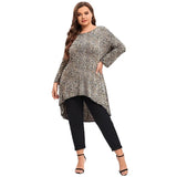 Uniwim Plus Size Long Sleeve Leopard Print Casual Hi Low Tunic Women Long Fit Flare Loose Swing Blouse And Tops Large Size T Shirt 5XL