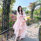 Uniwim Vintage Floral Sweet Midi Dress Women Irregular Elegant Puff Sleeve Fairy Dress Female 2024 Autumn Casual Beach Party Dress Chic