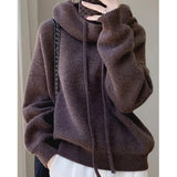 Uniwim Autumn Winter Fashion Solid Soft Wool Hooded Pullovers Women Vintage Commute Loose Thick Sweaters Comfortable Warm Knit Tops