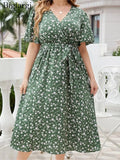 Uniwim Plus Size Summer Midi Dress Women Floral Flower Print Casual Ladies Dresses Fashion Woman Dress 2024 Vestido Mujer