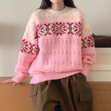 Uniwim Korean Lazy Style Sweater Woman 2025 Outerwears Hit Color Jacquard Pullovers Loose Knitted Ropa Mujer Autumn Winter Clothes