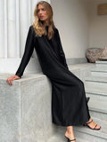 Uniwim Women's Satin Black Dress Fashion Elegant Split Maxi Dress 2024 Spring Summer Long Sleeve Bottomless Dresses Long Dress