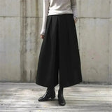 High Waist Elastic Loose Woolen Wide Leg Skirts Pants Womens Pleated Casual Fat Leg Pants 2024 Winter Autumn Straight Trousers