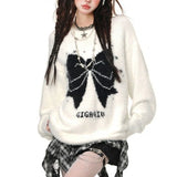 Uniwim  Sweet Kawaii Sweaters Women Bow Y2k Harajuku Elegant Knitted Pullover Korean Style Cutecore Casual Long Sleeve Sweaters