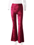 Viifaa Wide Leg High Waist Velvet Flare Pants Stretchy Skinny Streetwear Trousers Women 2024 Clothes Slim Pants