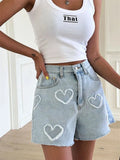 Uniwim Soft Girl Heart Patch Denim Shorts