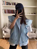 Uniwim New 2024 Sleeveless Waistcoat Pockets Streetwear Oversized Spring Autumn Women's Denim Jeans Jackets Tops