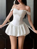 Uniwim White Satin Strap Corset Sexy Dress