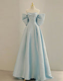 Uniwim Light Blue Satin A-line Simple Long Prom Dress, Light Blue Long Formal Dress