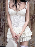 Uniwim Elegant White Corset Lace Ruched Dress