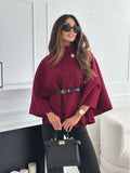 Uniwim Winter Fashion Solid Color Waist Tie Woolen Cape Coat Women's Clothing