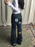 Uniwim Y2k Graphic Cargo Jeans Women Harajuku Grunge Low Waist Denim Trouser Vintage High Street Aesthetic Japanese 2000s Jeans