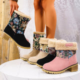 Uniwim Christmas Gifts Flowers Embroidered Snow Boots Ethnic Style Platform Thick Square Heel Mid-tube Boot Winter Warm Cotton Shoes For Women