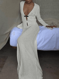 Uniwim Crochet Long Sleeve Maxi Beach Dress