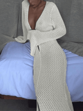 Uniwim Crochet Long Sleeve Maxi Beach Dress