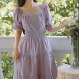 Uniwim Summer Purple Elegant Lace Long Maxi Dress Vintage Square Collar French Princess Dresses Casual Holiday Party Dress