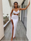 Uniwim Straps Sexy Backless Split Maxi Dress Summer Holiday Elegant Cut Out Sleeveless Dresses Evening Club Party Solid