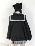 Uniwim Kawaii Zip Up Hoodies Black Japanese Preppy Style Sailor Collar Sweatshirts Sweet Lolita Coats Loose Cute Top Soft Girl