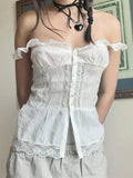 Uniwim ootd Ruffled Lace Stitching White Tank Top