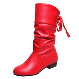 Uniwim Christmas Gifts Low Heel Round Head Slingback Mid-calf Boots