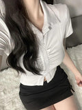 Uniwim ootd Pleated Slim White Short Sleeves Shirts