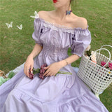 Uniwim Summer Purple Elegant Lace Long Maxi Dress Vintage Square Collar French Princess Dresses Casual Holiday Party Dress