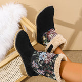 Uniwim Christmas Gifts Flowers Embroidered Snow Boots Ethnic Style Platform Thick Square Heel Mid-tube Boot Winter Warm Cotton Shoes For Women