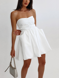 Uniwim Sexy tube top dress for women with waist-hugging temperament white dress A-line puffy skirt