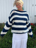 Uniwim New round neck striped loose lazy versatile long-sleeved knitted sweater